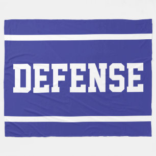 DEFENSE Athletik Weiß Textstreifen auf Tiefblau Fleecedecke