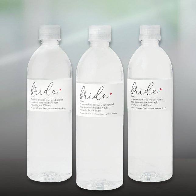 Definition, Brautparty, Hochzeit (Script Bride Definition Bridal Shower Wedding Water Bottle Label)