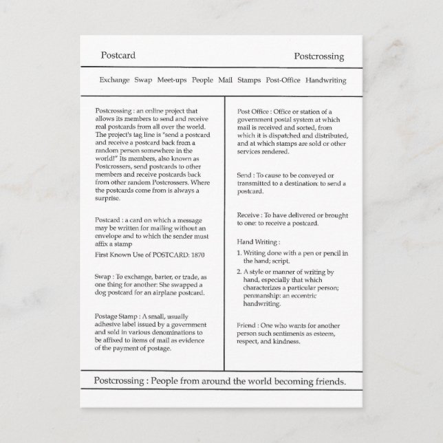 Définition de carte postale de poste, dictionnaire (Devant)