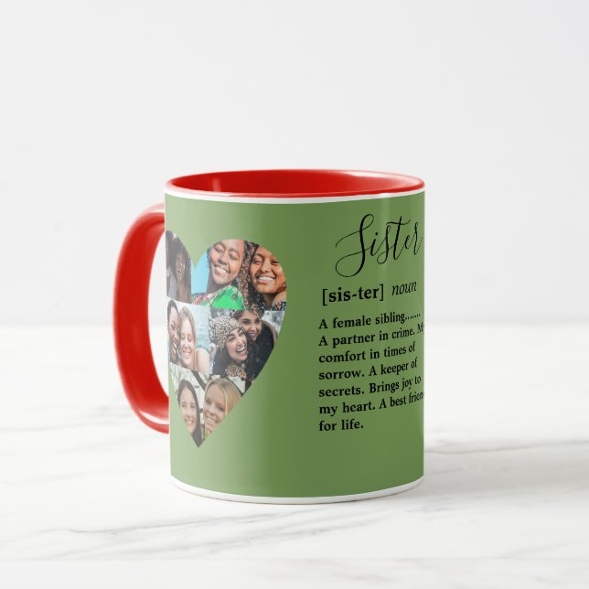 Définition de soeur Collage de coeur photo Mug col (Devant gauche)