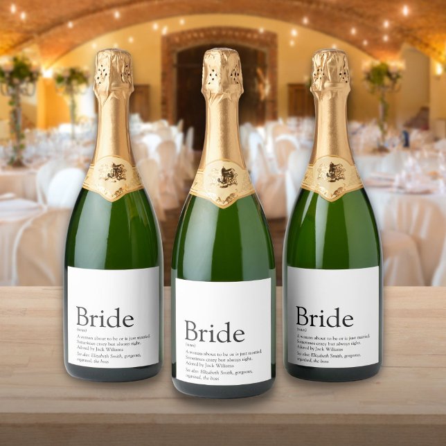 Definition der Braut, Brautparty, Hochzeit (Bride Definition, Bridal Shower, Wedding Sparkling Wine Label)