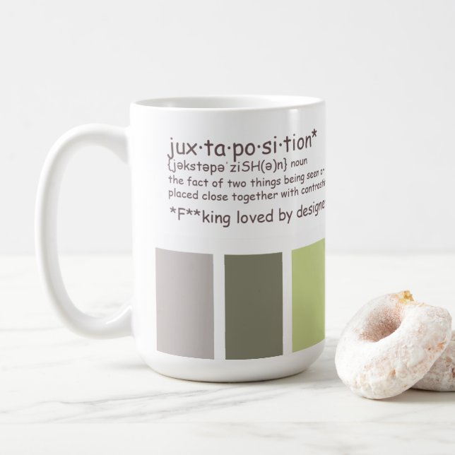 Definition der Juxtaposition Kaffeetasse (Mit Donut)