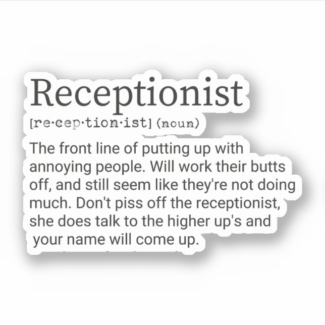 Definition des Begriffs "Rezeptionist", Geschenk f Aufkleber (Vorderseite)