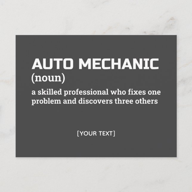 Definition des "Funny Auto Mechanism" Postkarte (Vorderseite)