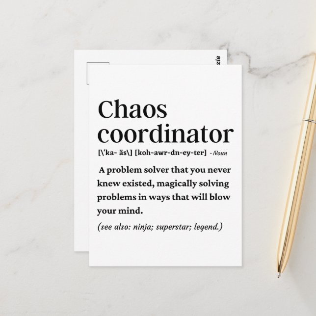 Definition des Koordinators für das Sonnenchaos Postkarte (Vorderseite/Rückseite Beispiel)