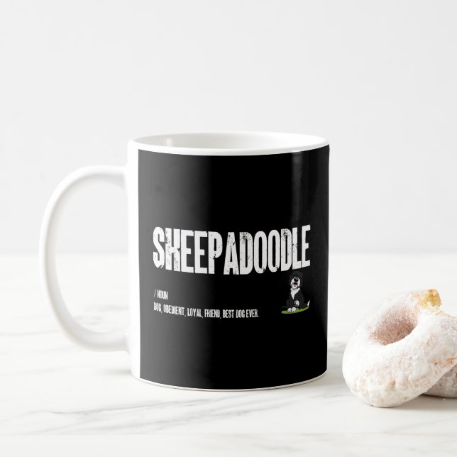 Definition des Schafadels, Doodle Dog Noun Geschen Kaffeetasse (Mit Donut)
