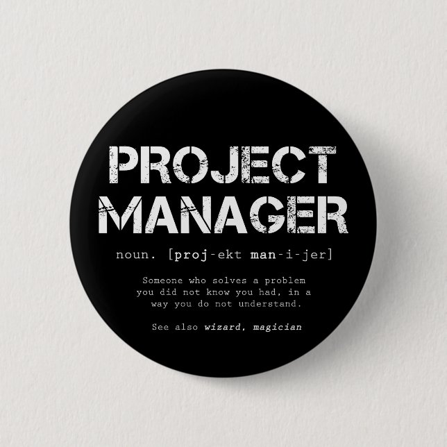 Definition des Wörterbuchs "Funny Project Manager" Button (Vorderseite)