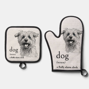 Definition für DOG auf weißem Holz Ofenhandschuh & Topflappen-Set