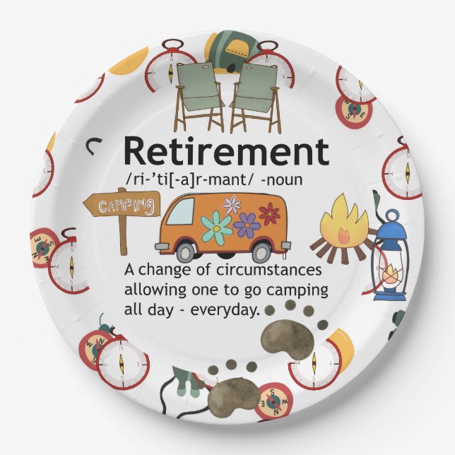 Definition für "Funny Camping Retirement" Pappteller (Vorderseite)