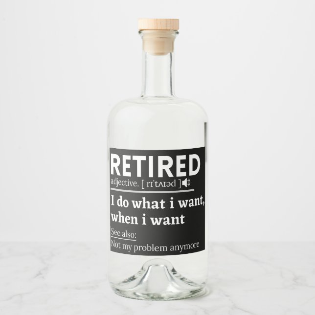 Definition im Ruhestand, komischer Ruhestand, Rent Alkoholflaschenetikett (Vorderseite)