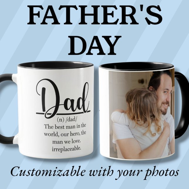 Définition Papa noir photo personnalisée Mug (Definition of Dad black custom photo Mug)