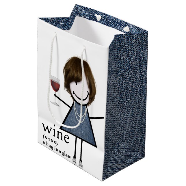 Definition von Wein mit Strichmännchen Mittlere Geschenktüte (Vorderseite Schrägansicht)