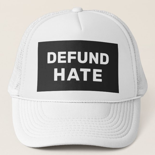 "Defund Hate" schwarz gelb Truckerkappe (Vorderseite)