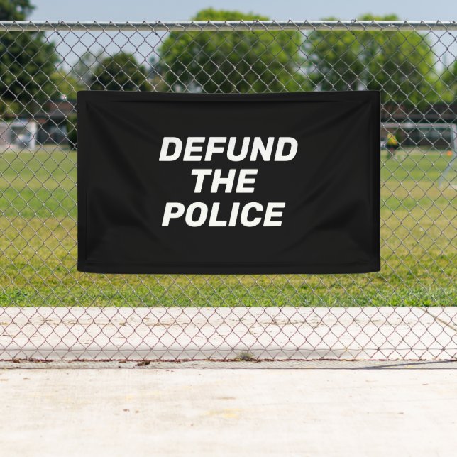 Defund the Police Schwarz-weiß moderne Typografie Banner (Insitu)