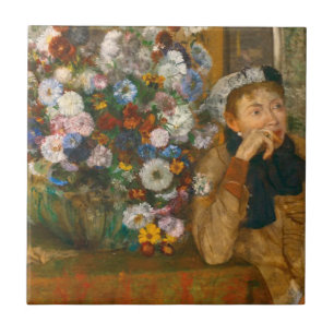 Degas A Women sitzt neben einer Vase von Blume Fliese