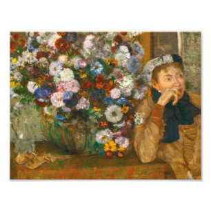 Degas A Women sitzt neben einer Vase von Blume Fotodruck