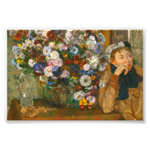 Degas A Women sitzt neben einer Vase von Blume Fotodruck