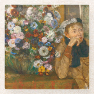Degas A Women sitzt neben einer Vase von Blume Glasuntersetzer