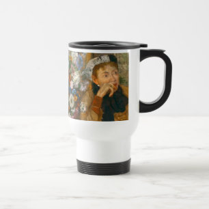 Degas A Women sitzt neben einer Vase von Blume Reisebecher
