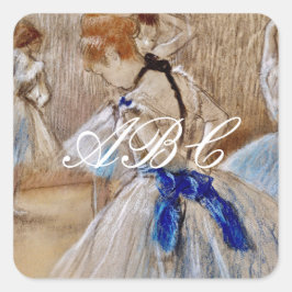Degas Dancer mit blauem Band Quadratischer Aufkleber