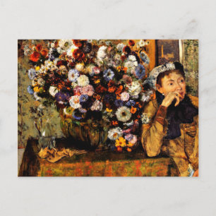 Degas - Eine Frau neben einer Blumenvase sitzend Postkarte