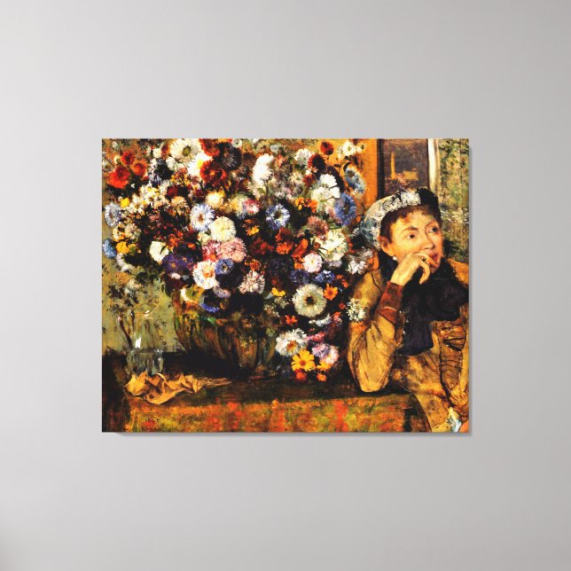 Degas - Eine Frau sitzt neben einer Vase von Blume Leinwanddruck (Vorderseite)