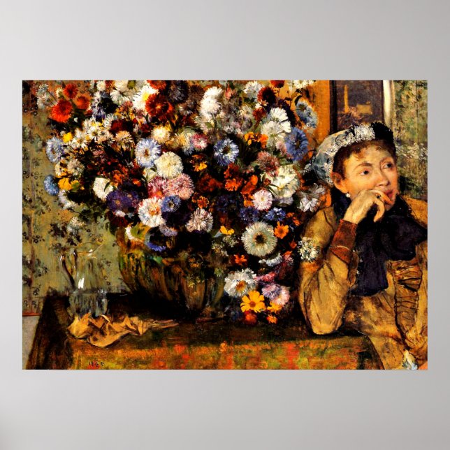 Degas - Eine Frau sitzt neben einer Vase von Blume Poster (Vorne)