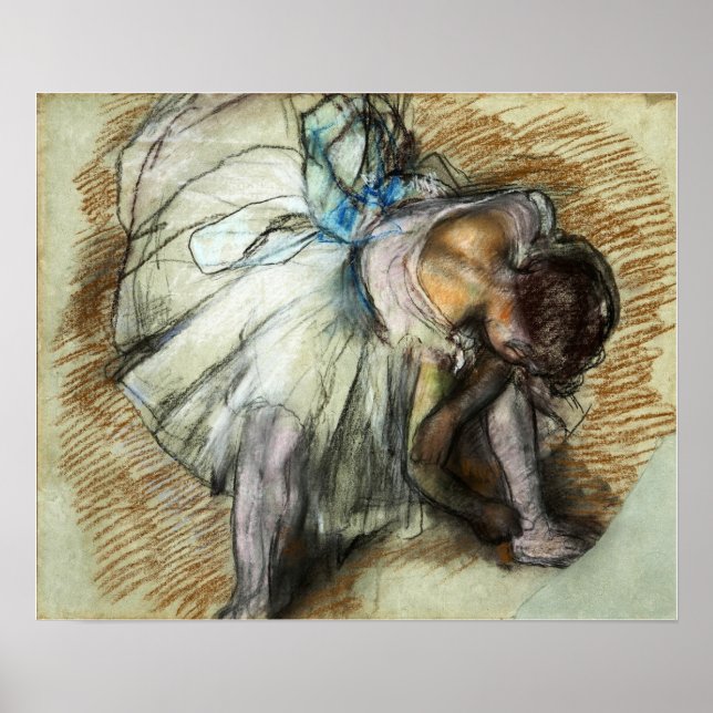 Degas - Tänzerin, die ihre Schuhe anpasst Poster (Vorne)