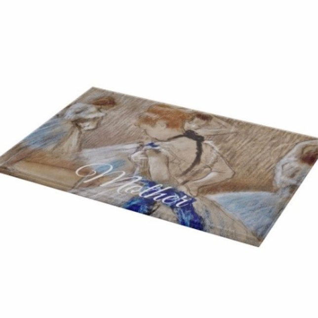 Degas Tänzerin mit blauem Band  Schneidebrett (Glass Cutting Board – 5 different sizes. 100% food safe.  tempered glass Non-skid rubber feet. )