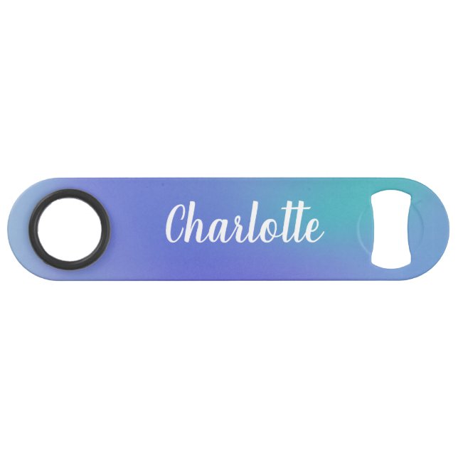 Dégradé Bleu Turquoise Aquarelle Nom Personnalisé  (Devant (Horizontal))