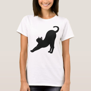 Dehnende schwarze Katzen-Silhouette-Yogahaltung sü T-Shirt
