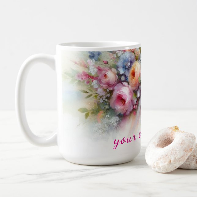 Dein benutzerdefinierter Text Wasserfarben Blumen  Kaffeetasse (Mit Donut)