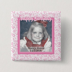 Dein Foto 20 Zufälliges Zahlenmuster Rosa/Weiß Button