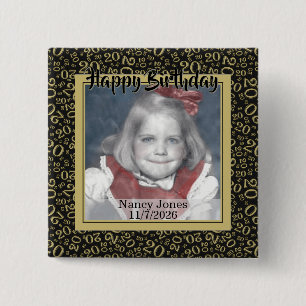 Dein Foto 20 Zufallszahlen-Muster Schwarz/Gold Button
