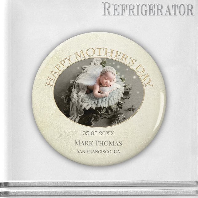 Dein Foto Elegant Mother Day Magnet (Elegant magnet with your photo on a pale beige with gold stylized design - new mom - Mother's Day)