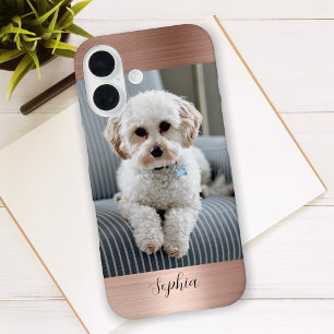 Dein Foto, Faux-Roségold-Metall & Schriftname iPhone 16 Hülle