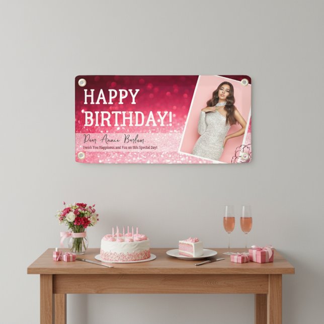 "Dein Foto" Pink Glam Birthday Banner ("Your Photo" Pink Glam Birthday Banner)