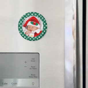 Dein Foto Santa Baby grüner Hintergrund Schneefloc Magnet