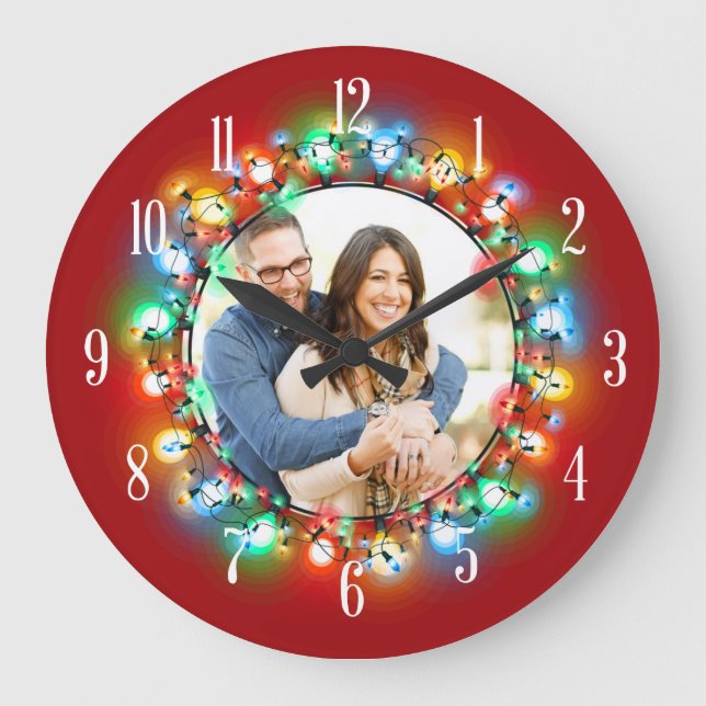 Dein Foto strahlt Weihnachtsbrillen Große Wanduhr (Vorderseite)