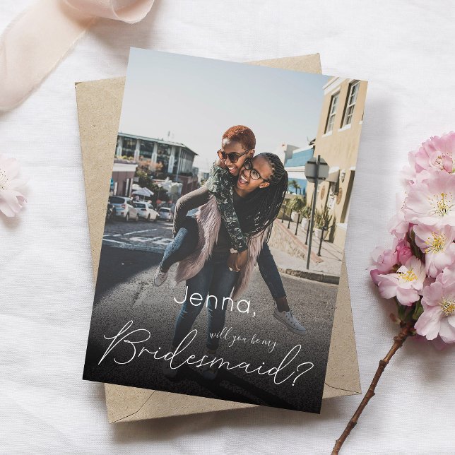 Dein Foto wirst du meine Bridesmaid sein? Weiß Einladung (Von Creator hochgeladen)