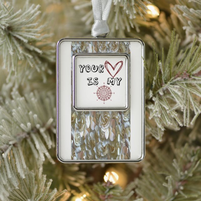 Dein Herz ist mein Kompass Rahmen-Ornament Silber (Baum)