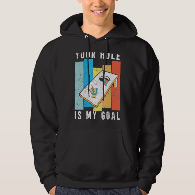 Dein Loch ist mein Retrostil Cornhole Bean Bag Hoodie (Vorderseite)