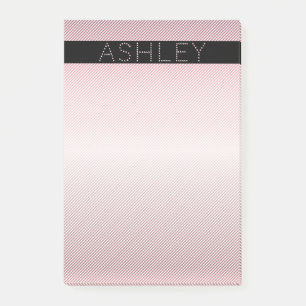 Dein Name   Dünne Rose Ombre & Weiße Streifen Post-it Klebezettel