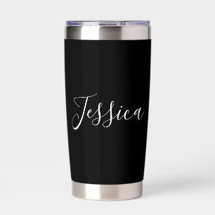 Dein Name Elegant Editable White Script auf Schw Thermobecher