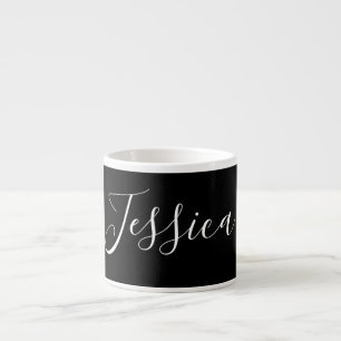 Dein Name   Elegante weiße Schrift auf Schwarz Espressotasse