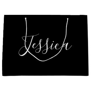 Dein Name   Elegante weiße Schrift auf Schwarz Große Geschenktüte