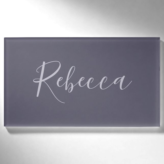 Dein Name | Elegantes Lavenderskript auf Hazy Lila Namenschild (Vorderseite)