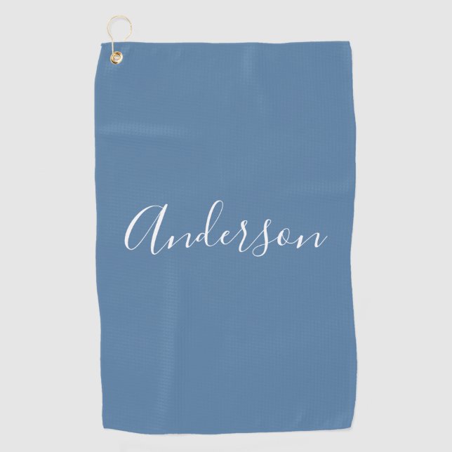 Dein Name | Elegantes weißes Script auf Gray Blue Golfhandtuch (Vorderseite)