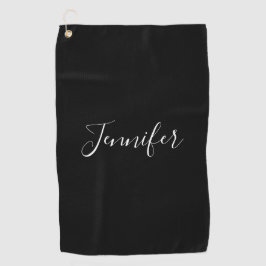 Dein Name | Elegantes weißes Script auf schwarz Golfhandtuch