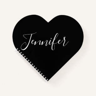 Dein Name   Elegantes weißes Script auf schwarz Notizbuch